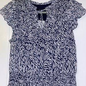 Blue and white chiffon midi dress